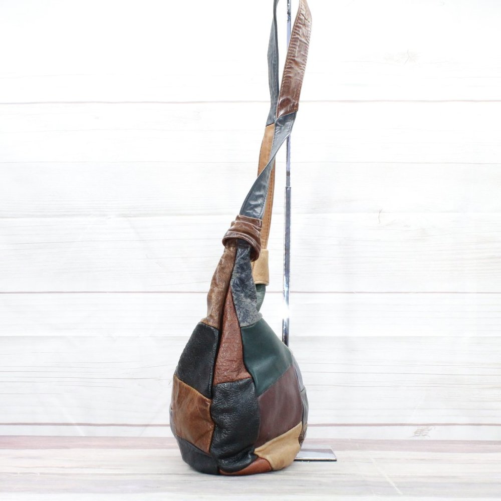 *Womens Multicolor Patchwork Leather Zip Top Hobo Purse Handbag Shoulder Bag - Picture 5 of 8
